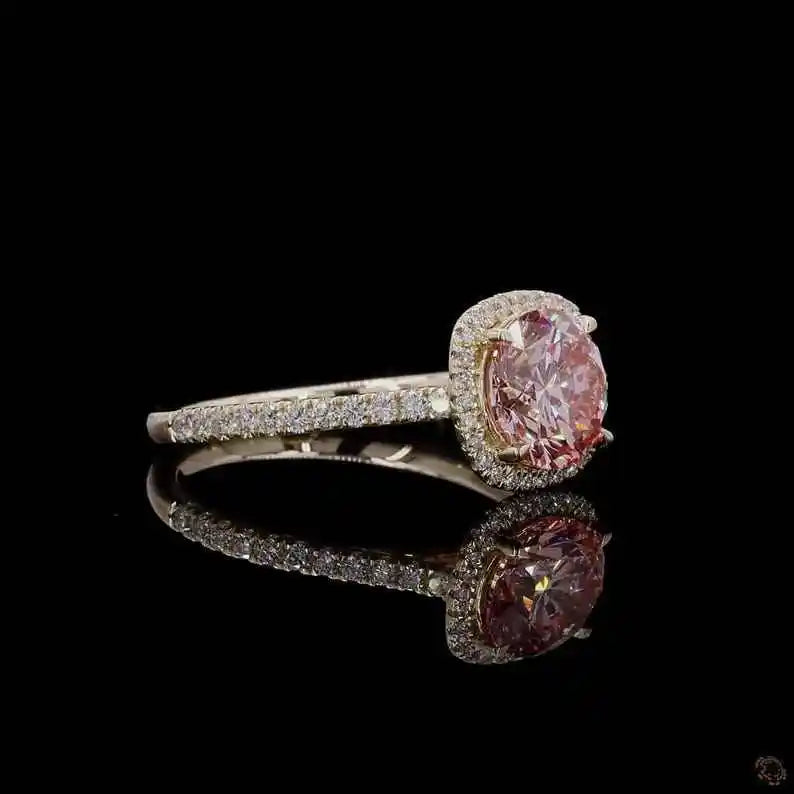 Luxury 8CT Pink Lab Grown Cut Diamond Engagement Ring IGI Certified VS1 Clarity 14K Yellow Gold Rhodium Plated Vintage Fine