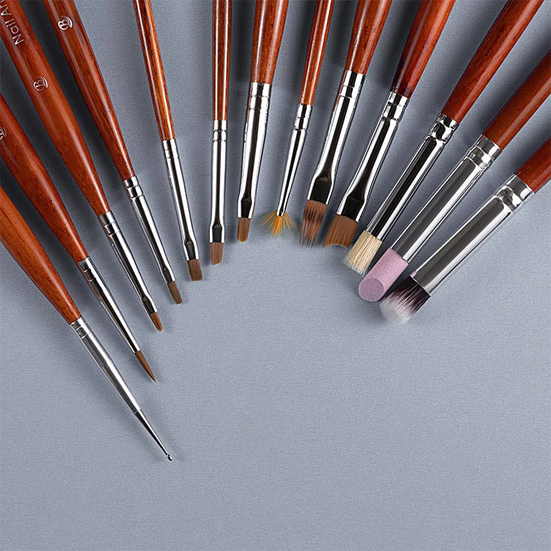 French Nail Brush Set Professional High Quality Beauty Tool with Custom Logo Wood Handle and Nylon Bristles Packaged in Opp Bag