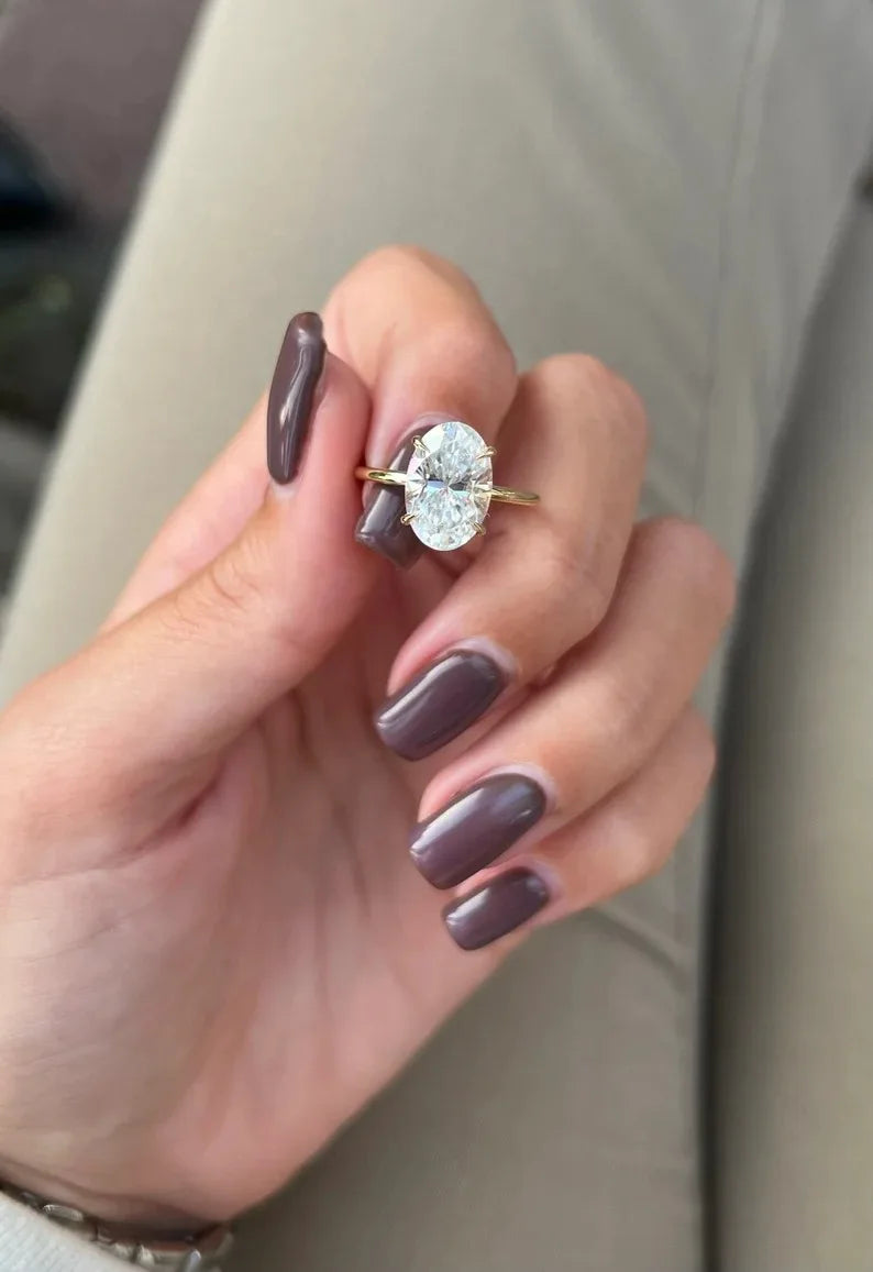 3 Carat Oval Lab Grown Diamond Engagement Ring IGI Certified Hidden Halo Solitaire in 14K 18K Gold
