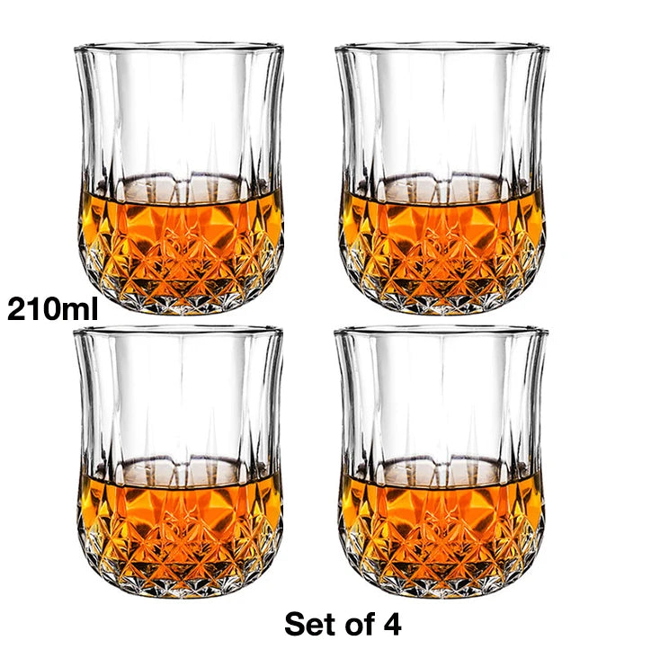 4PCS Fashion Whiskey Glasses, Scotch Whisky, Bourbon, Cocktails, RUM, Durable Whiskey Glasses