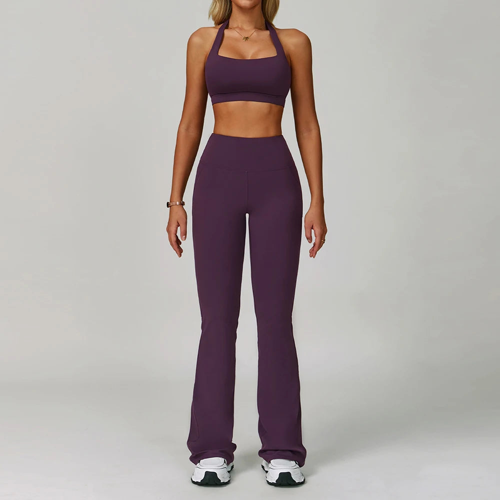 New Fashion Yoga Bra and Gym Leggings Shorts Set Custom logo Workout Flare Leggings Shorts Set for Women