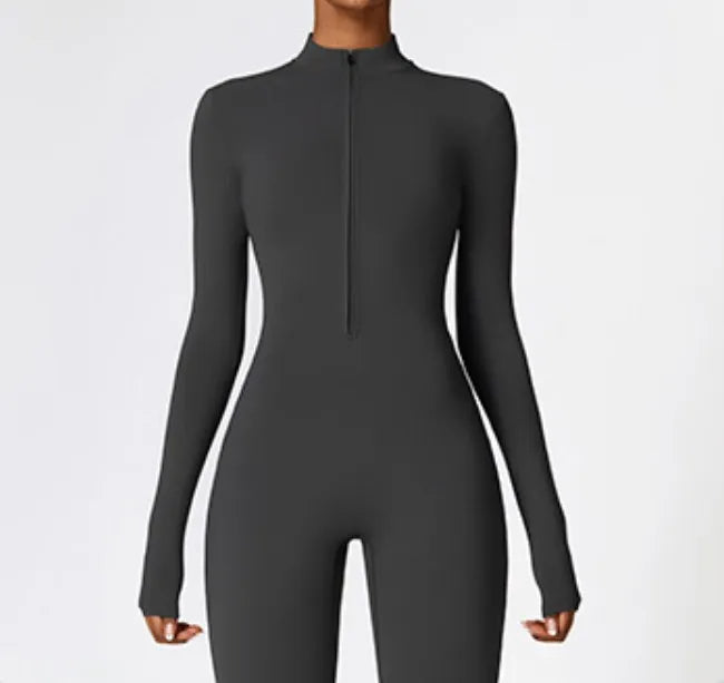 Prettysteps Zipper Nude Tight Yoga Bodysuit Outdoor Sports Bodysuit Quick Dry Running Fitness Clothes