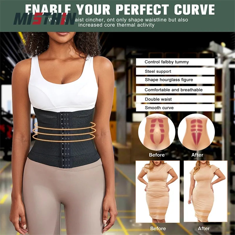 Plus Size Full Body Women Mesh Ventilate Double Belt Trimmer Wrap Corset Waist Trainer Shaperwear Tummy Control Shaper
