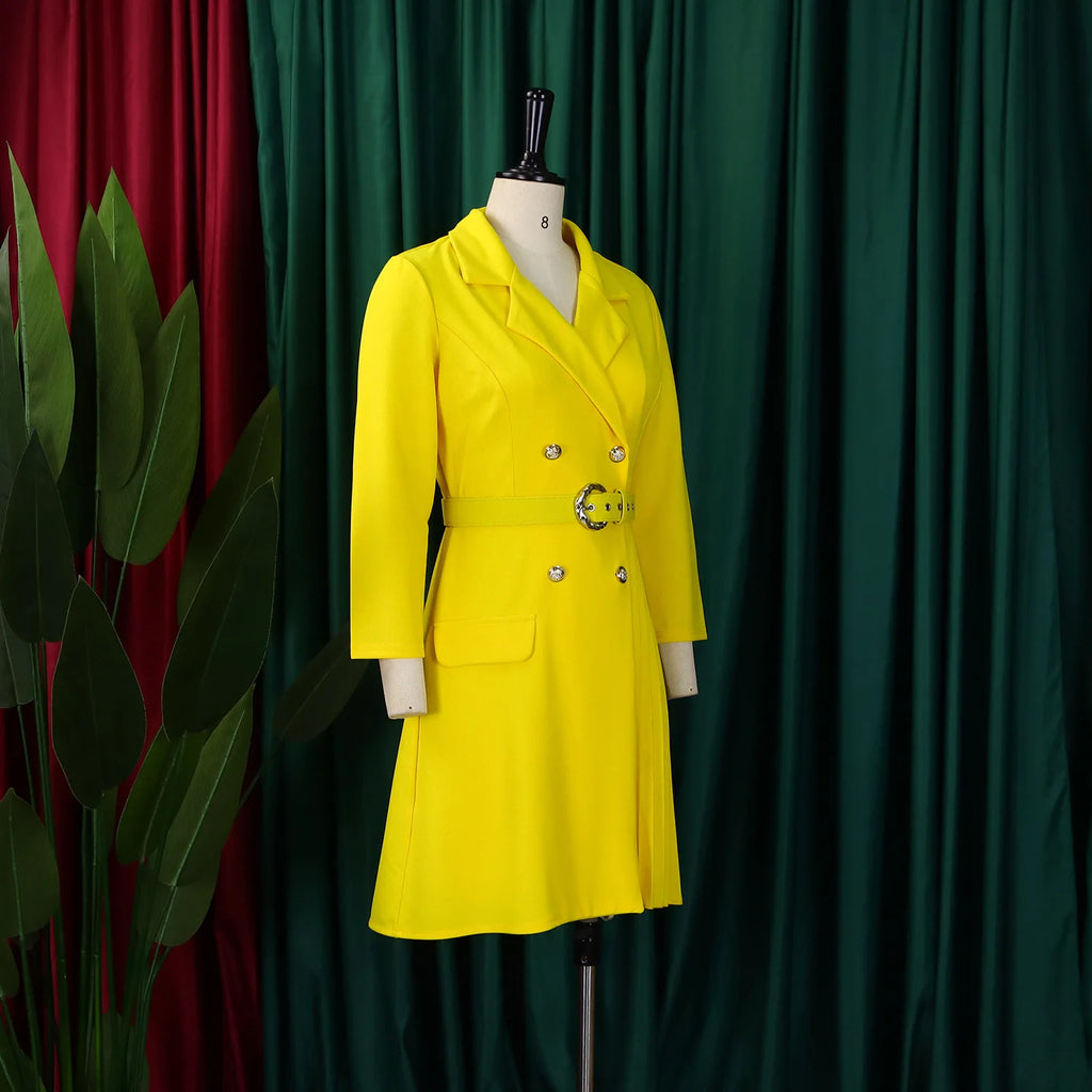 D3284 Custom Ladies Office Dresses Women Casual Long Sleeve V-neck Pleated Women Dresses for Office Work Formal Suit Dress
