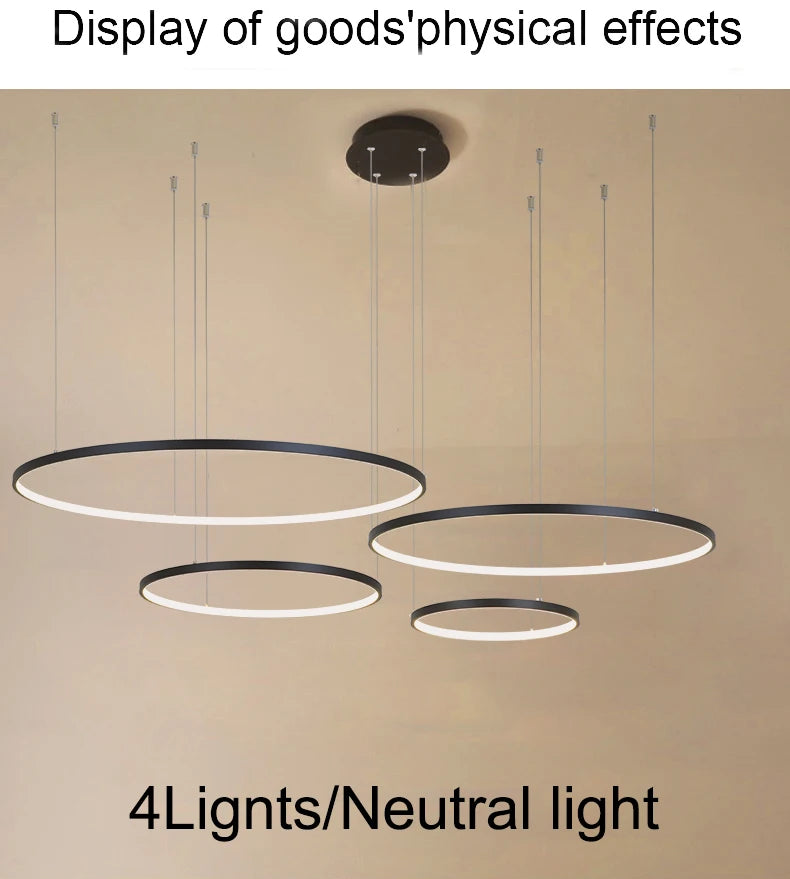New Modern LED Chandelier for Living Room Bedroom Dining Room Aluminum Ring Indoor Pendant Chandelier Lamp Lighting