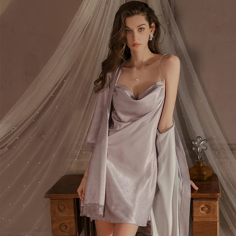 Swdplus-size Pajamas Swing Neck Sexy Backless Seductive Ice Silk Halter Nightdress Women's Home Wear
