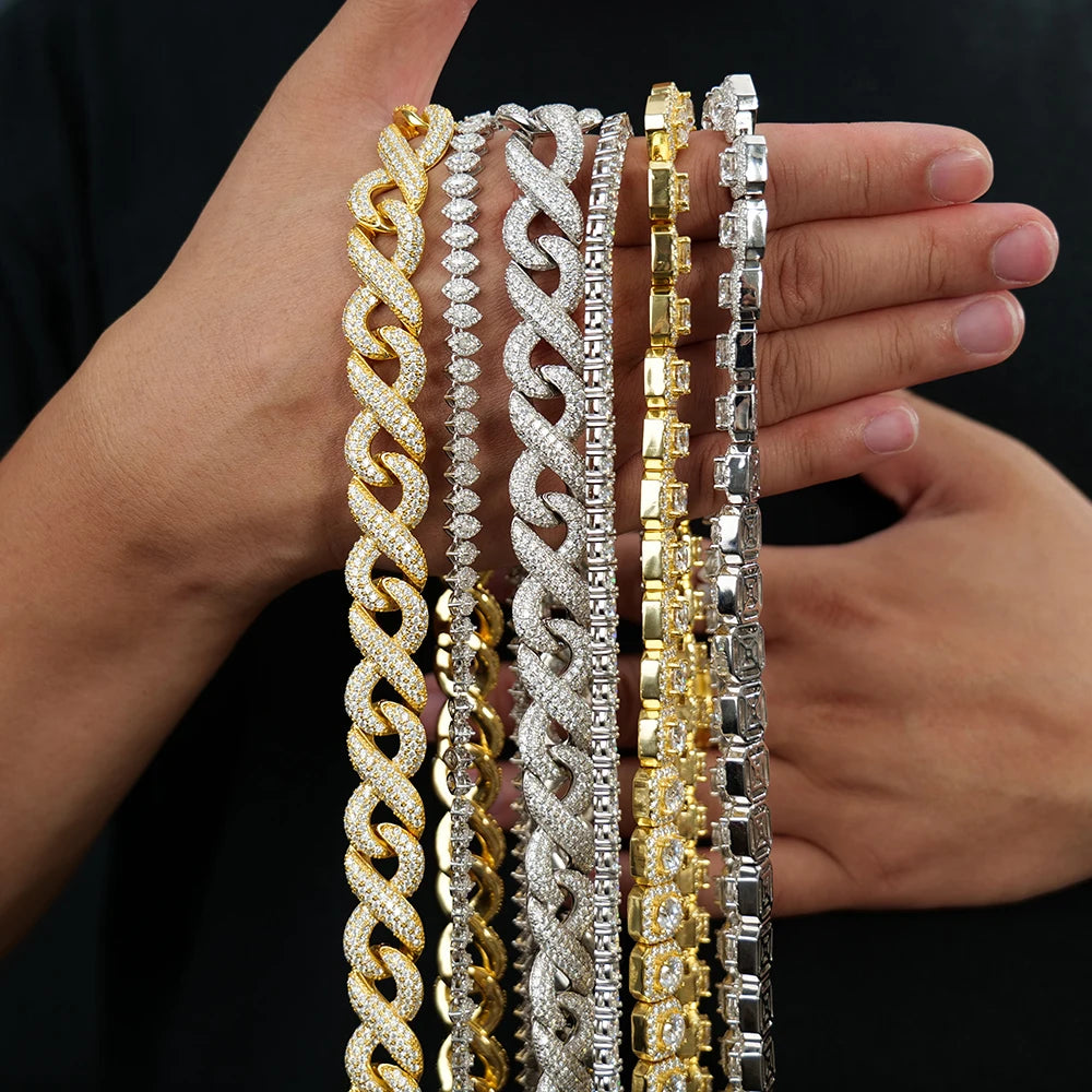 Hiphop Jewelry Iced Out Big Size 20 22 24 Inches square Marquise Clustered Moissanite Diamond Bracelet Necklace Setting