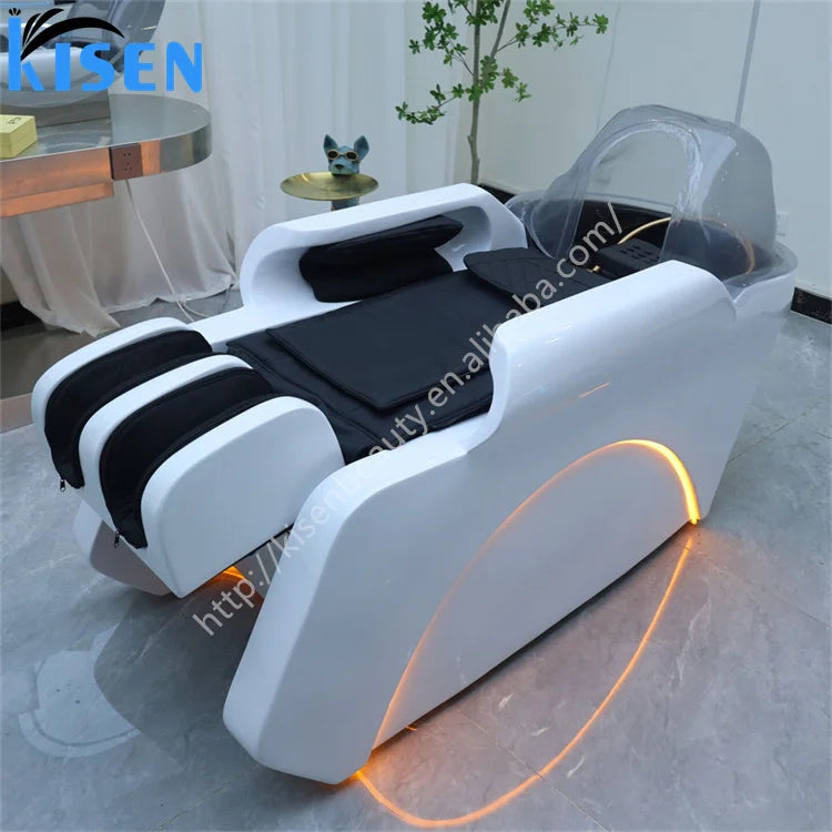 Kisen Hot Sales Head Spa Water Circulation Waterfall Shampoo Bowl Bed Massage Salon Equipment Hair Salon Treatment