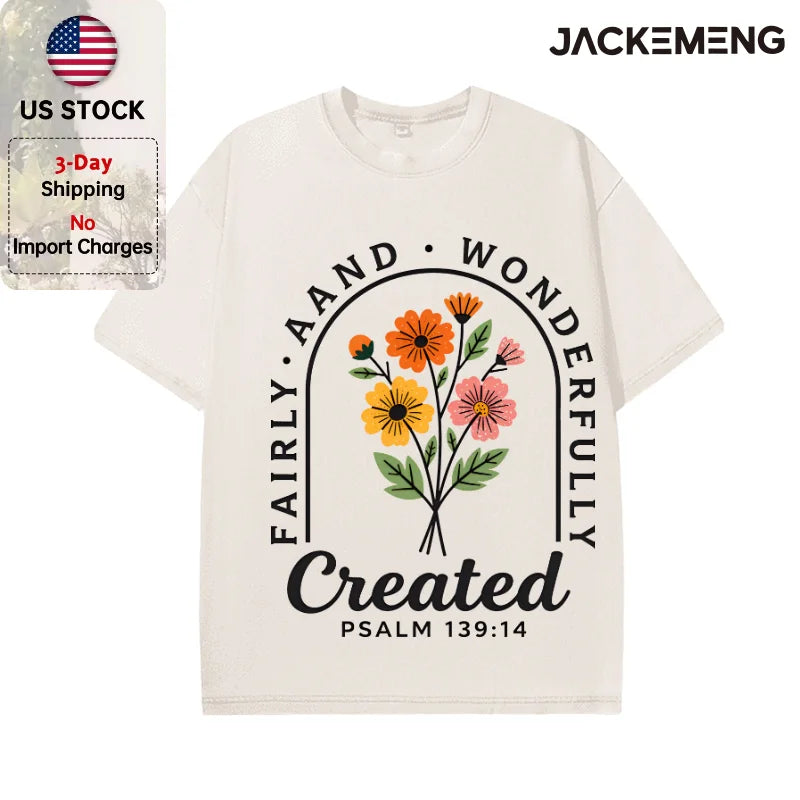 Oversized Washed Retro Floral Faith Streetwear Print Tshirt USA Stock Wholesale Y2K Casual Tee
