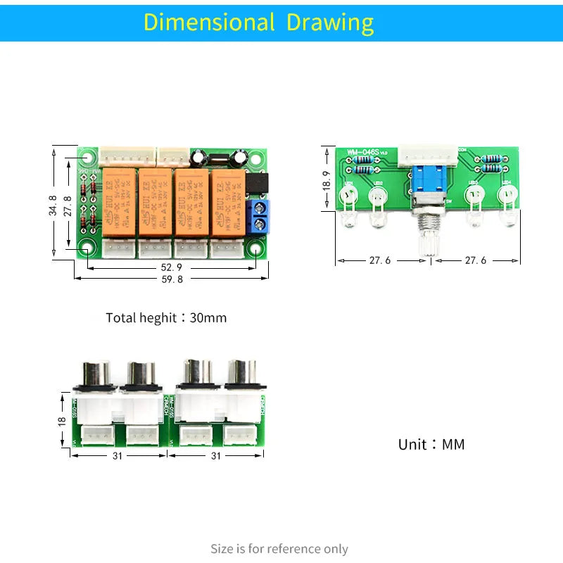 UNISIAN Audio Switch Input Selection board Relay 4-way sound Signal Input 1 way out Potentiometer control Switching for amplifer