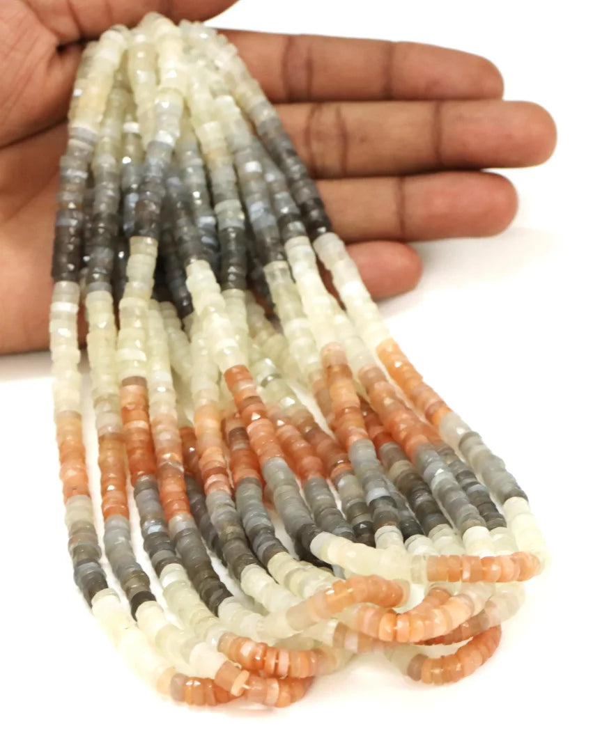 Multi Moonstone Faceted Tyre Shape Heishi Beads AAA Quality Multi Color 8/16 Inch Length Natural Gemstone Jewelry Craft