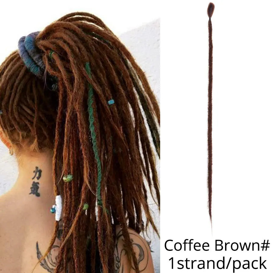 Leeons Synthetic Hair Handmade Dreadlocks Hair Extensions Crochet Hair Black Brown 1 Strands Dreadlock For Women And Men 20 Inch