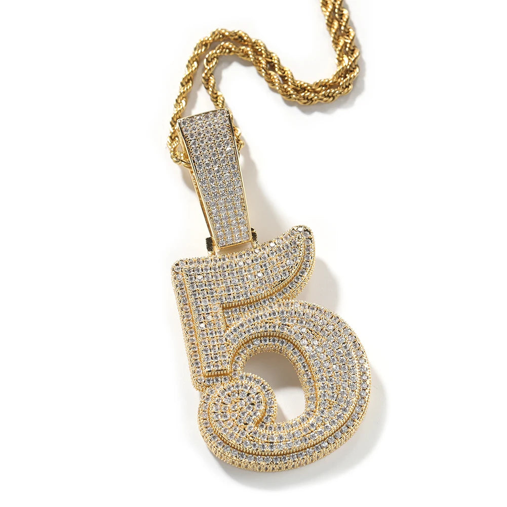 UWIN Hip Hip CZ Lucky Number Pendant Single Big Numbers Pendant Necklace 0 to 9 Special Rapper Jewelry