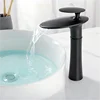 Modern Brass Chrome Finish Deck Mounted 1-Hole Single Handle Waterfall Spout Bathroom Sink Faucet with Ceramic Valve Core