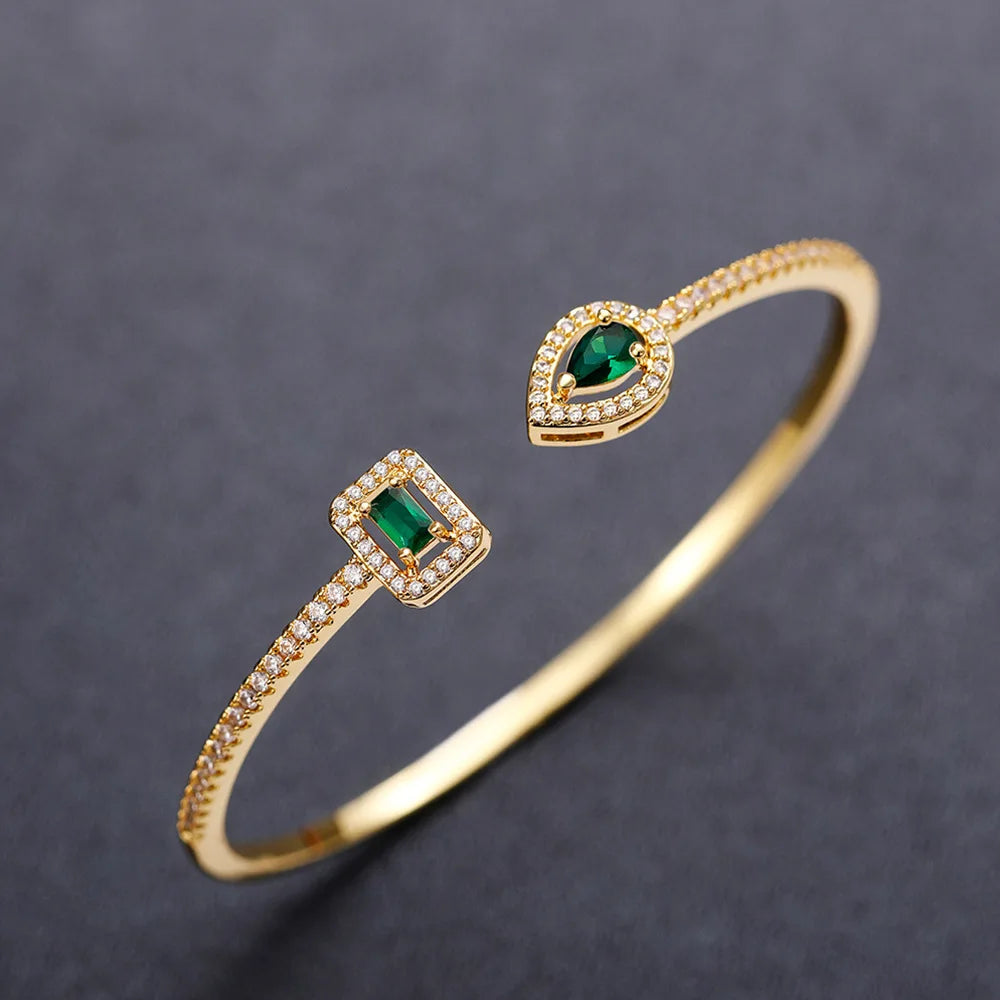 Minimalist Open Cuff Copper Bracelet with Zircon Inlay for Women Elegant Party Fashion Jewelry Gift Four Seasons