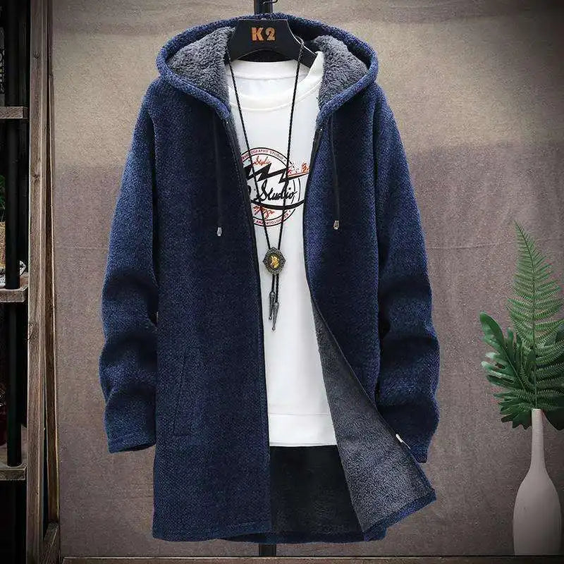 Winter Fleece Cardigan Men Thick Hooded Sweaters Coats Mens Warm Knitted Sweater Jackets Causal Hoodie Cardigan Mens Clothing