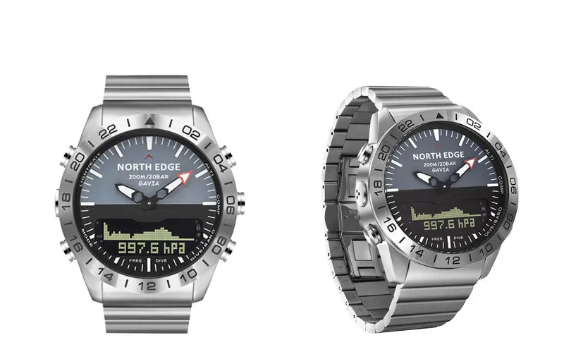 NORTH EDGE Mens Dive Watch Military Army Luxury Full Steel Smartwatch Compass Altimeter Barometer Digital Clock Waterproof 200m