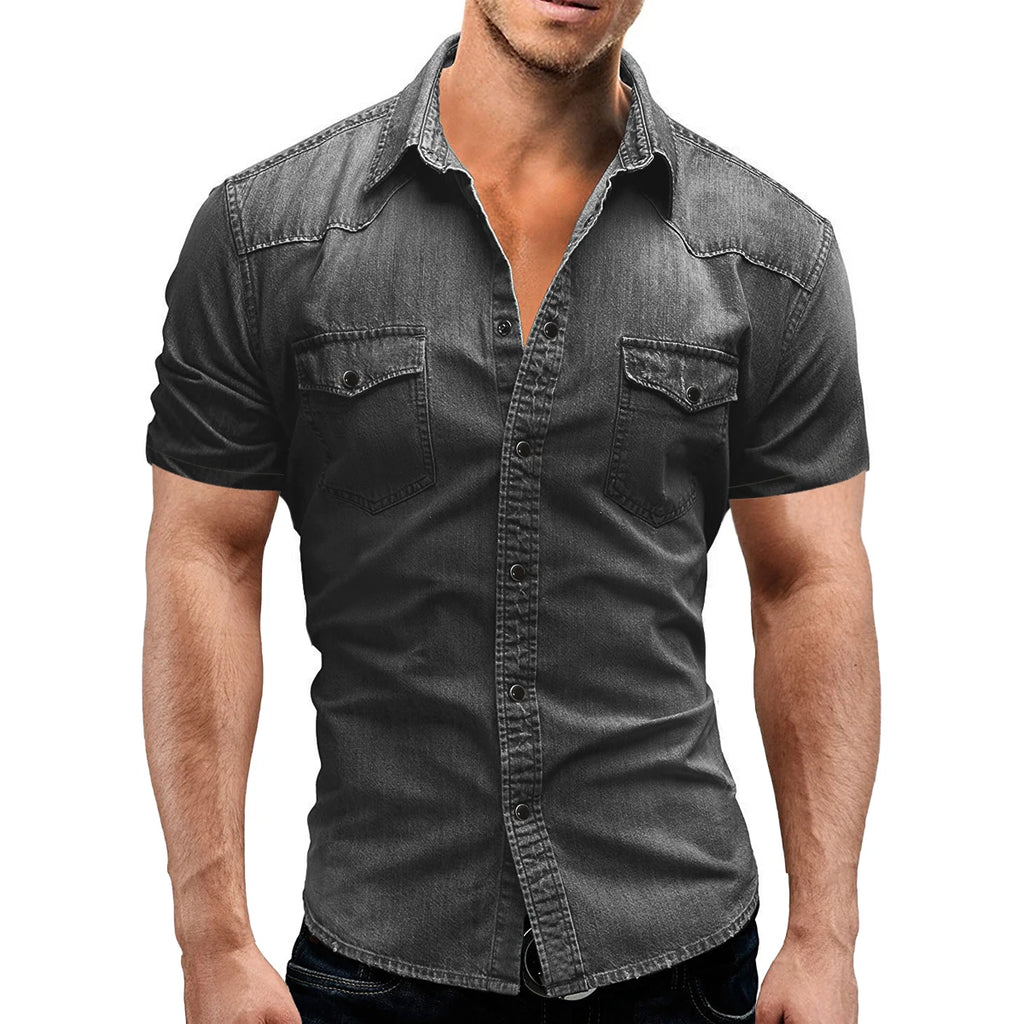 Men Denim TShirts  Summer Mens Short Sleeve Soft Cotton T-Shirts Man Slim Slight Elastic Jeans Tops Male Cowboy Clothing