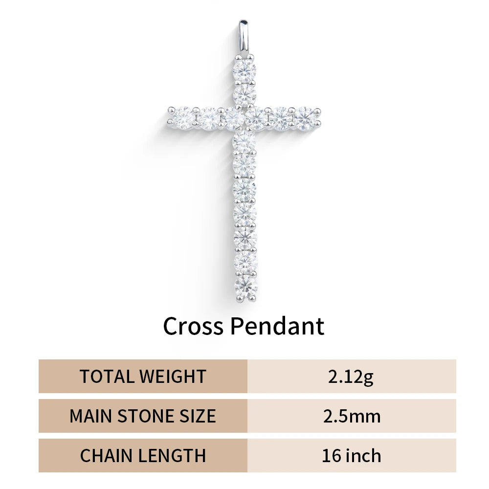 Xingyue Wholesale Jewelry Rhodium Plated 925 Sterling Silver Moissanite Diamond Cross Charms GRA Certified Link Chain Necklace