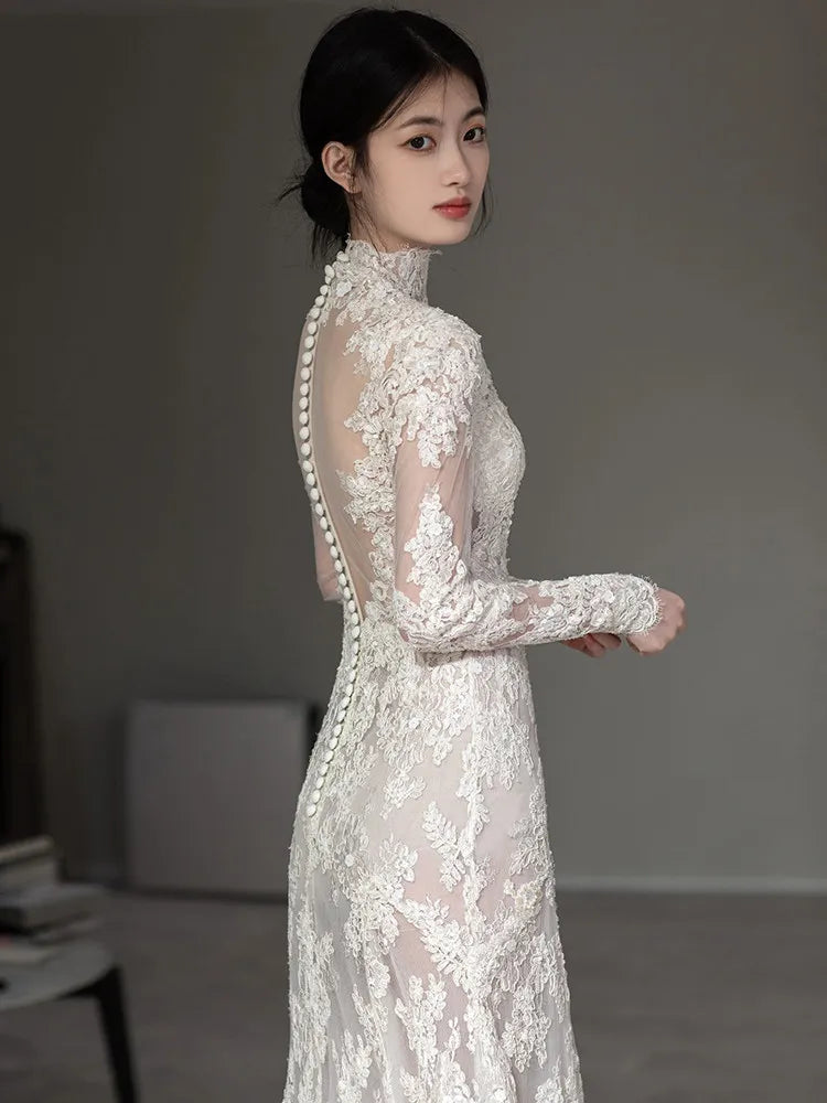 S1319Y 2026 High-end Lace  Elegant and Luxurious Bridal  Mermaid Style  Light Luxury Slimming Long-sleeved Wedding Dress