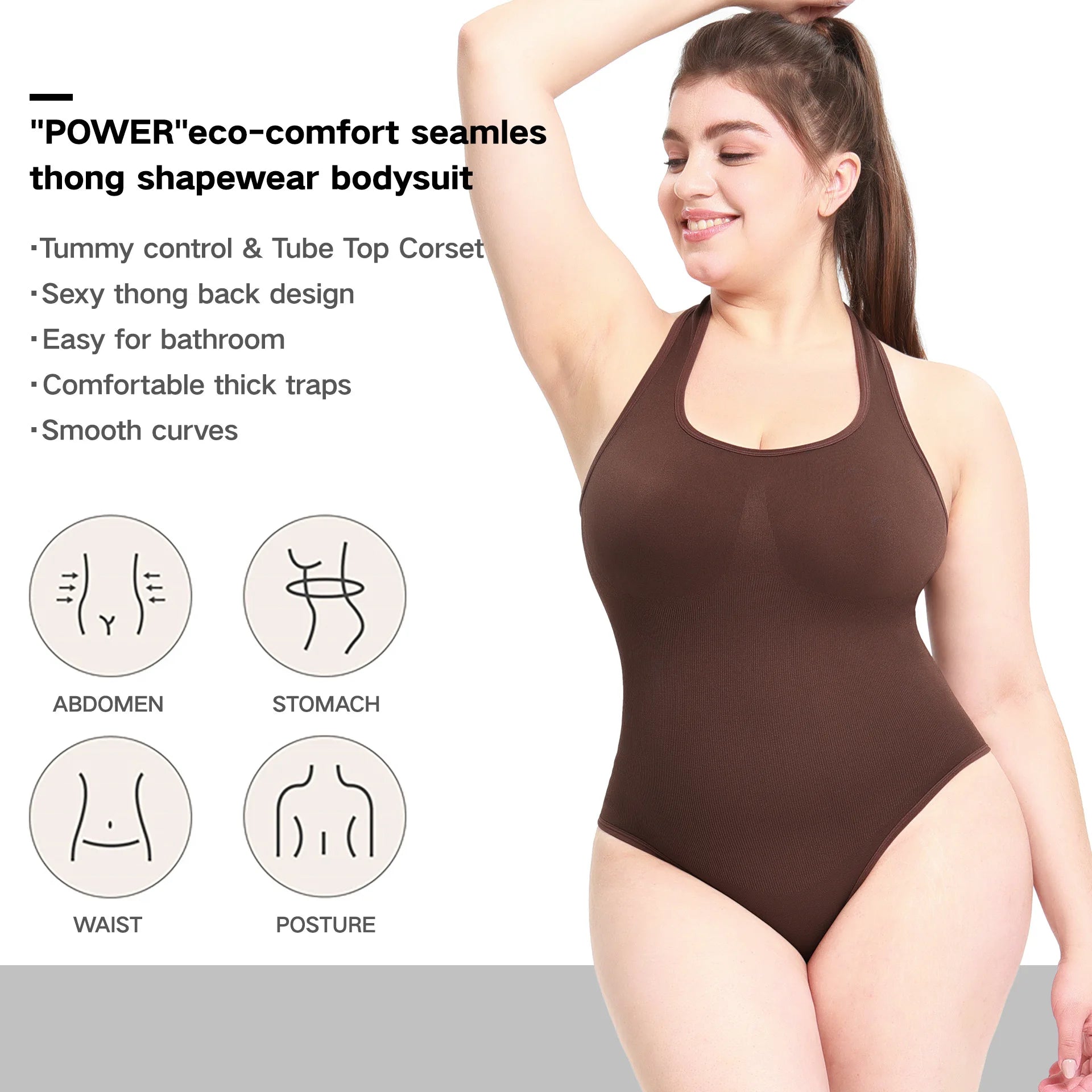 Patented Everyday Firm Control Bodysuit for Women Plus Size Body Shaper Halter Waist Slimming Butt Control Adults Tops Shapewear