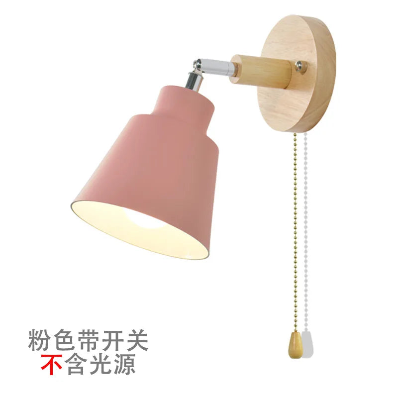 Nordic wooden wall lights with Zipper switch sconce modern wall lamp bedroom bedside lamp macaroon wall sconce Freely rotatable
