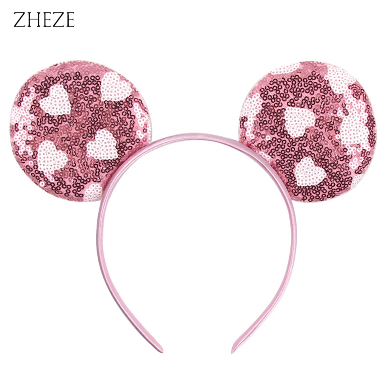 New Valentine's Day Mouse Ears Headband For Girls Women Sequins Love 5"Bow Hairbands Festival Party DIY Hair Accessories Femmes