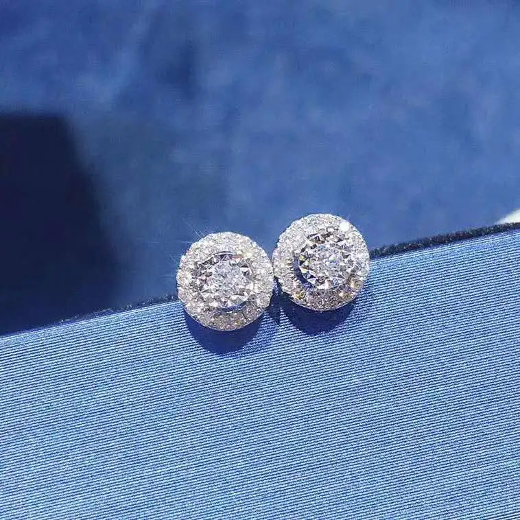 Wholesale High Quality Fashion Wedding Accessories Jewelry Natural Round Diamond 18K Pure Earring Stud