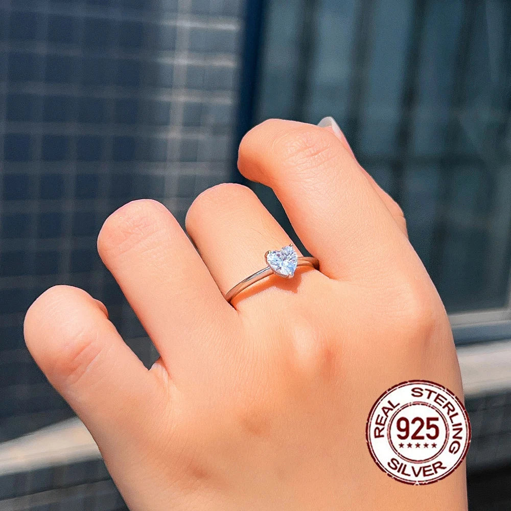 Beautiful Fashion Women Jewelry 925 Sterling Silver Single Stone Women Heart Shape Rings for Lady Valentine's Birthday Gifts
