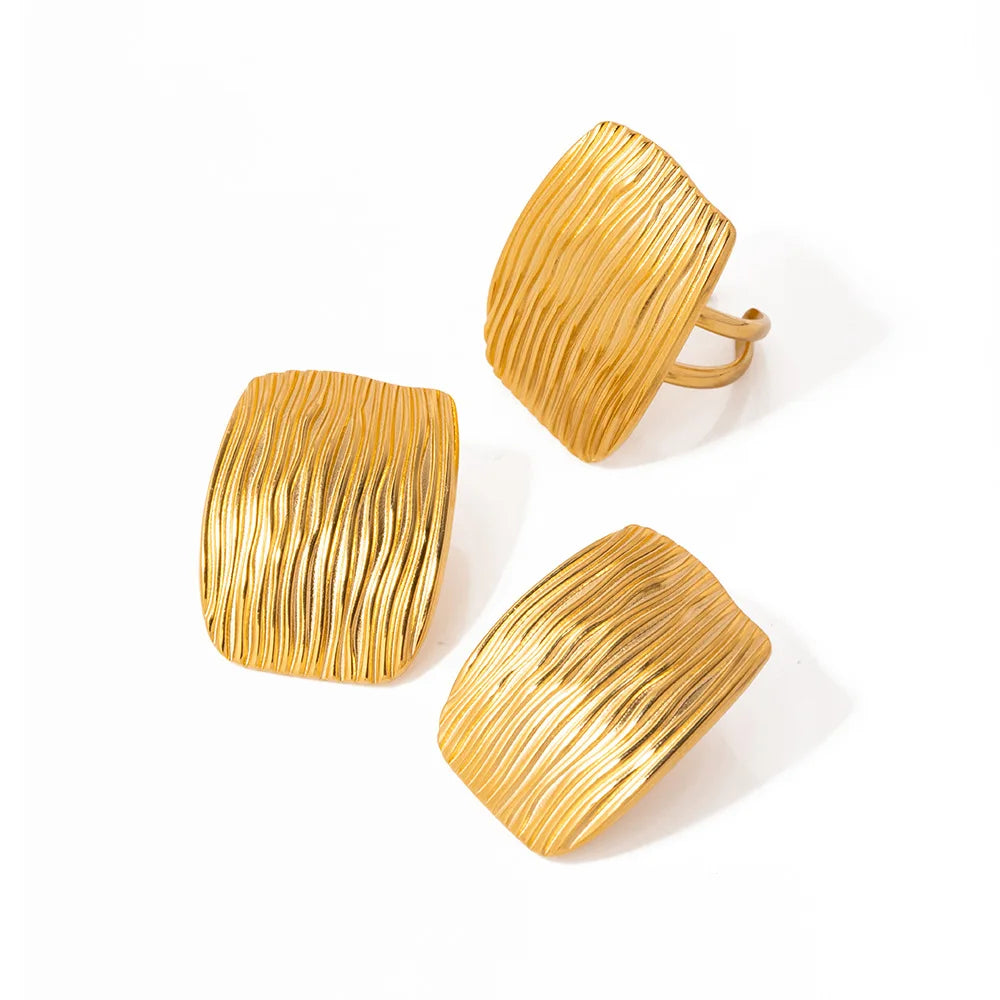 New Arrival Jewelry Waterproof Stainless Steel 18K Earring Ring Gold Plated Ball Bead Cuff Earrings Rings for Women