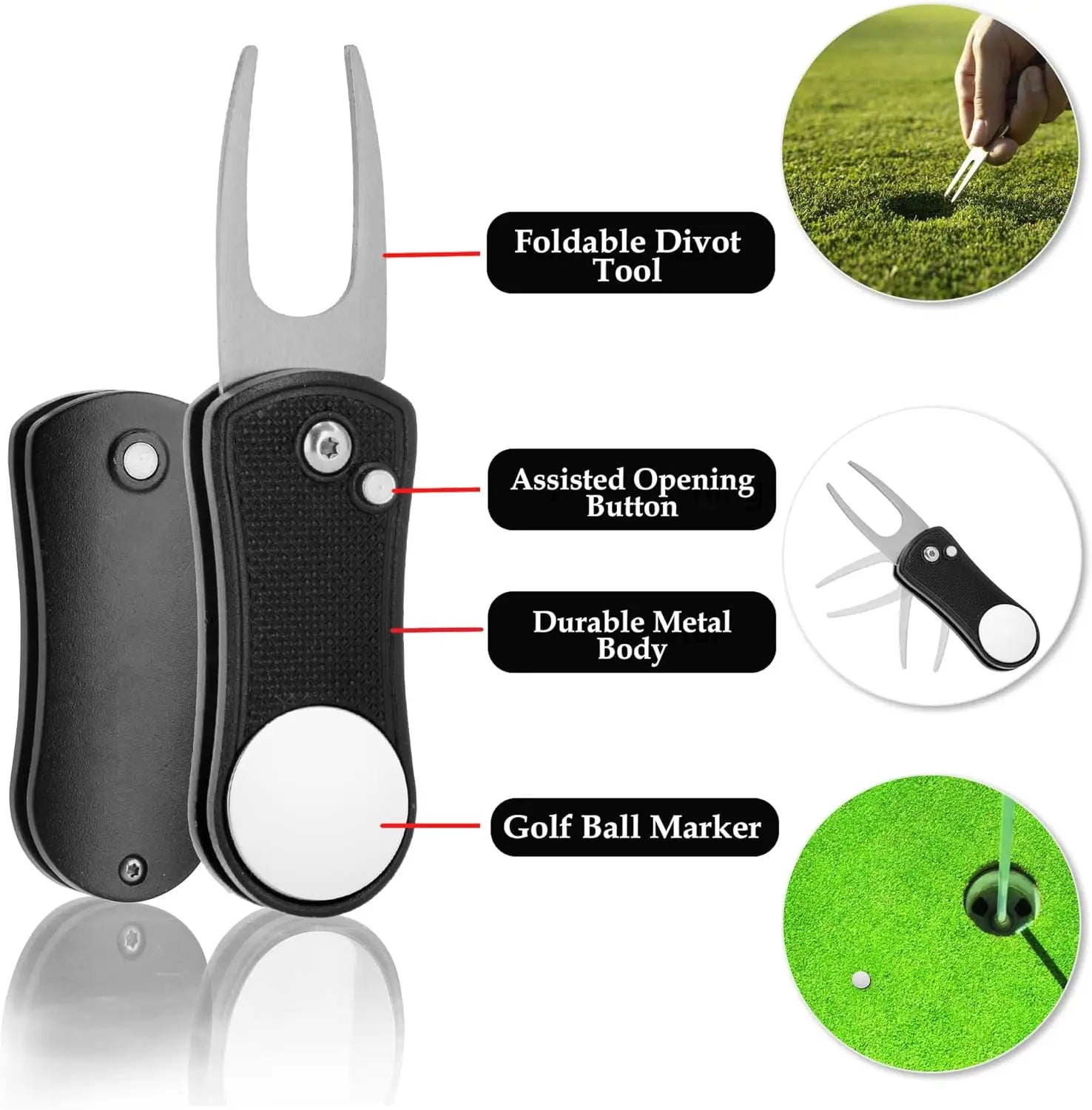 Golf-EZ 6-in-1 Golf Essentials Kit with Towel Brush Alignment Tool Divot Repair Tool & Golf Ball