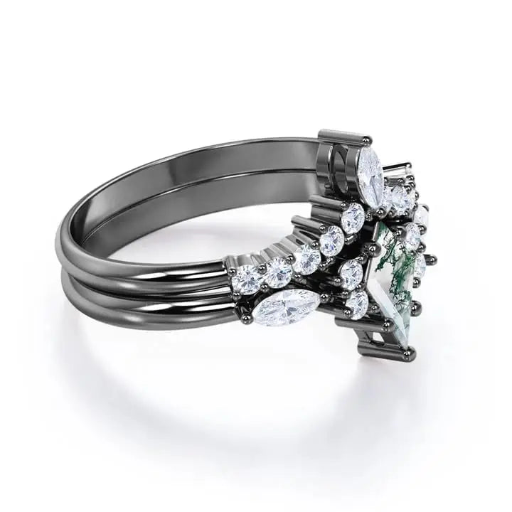 925 Sterling Silver Moss Agate Luxury Certified Wedding Ring Two Layer Geometric Statement Ring Elegant Engagement Party Gift