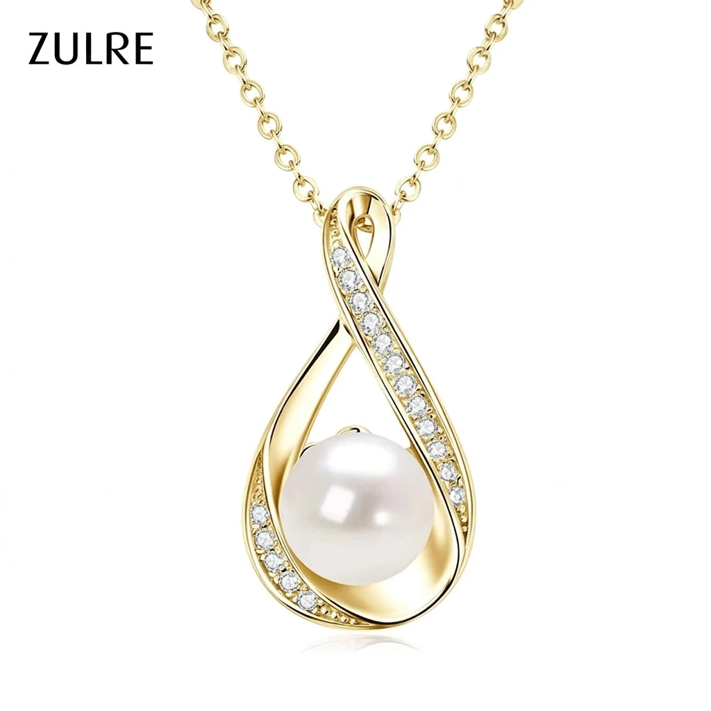 Fashion Jewelry 14K Gold Filled Moissanite 1.2mm&8-9mm Bread-shaped Natural Freshwater Cultured Teardrop Pearl Pendant Necklace