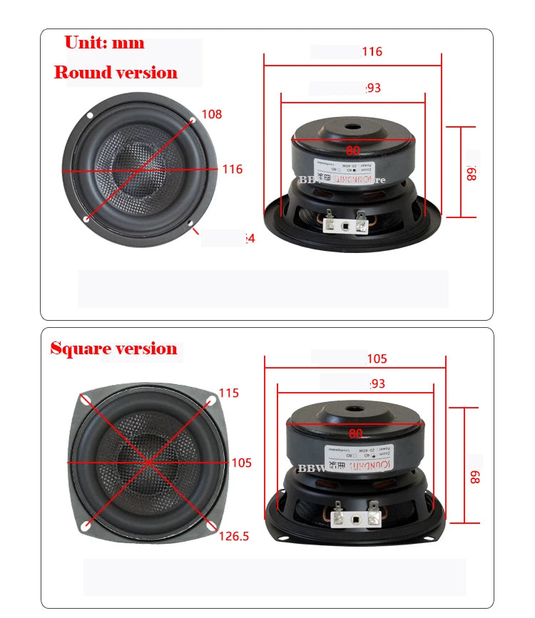 4 Inch Woofer Subwoofer Speaker Unit HIFI 4ohm 40W Fiberglass Woven Basin Deep Bass Loudspeaekr Large Magnetic