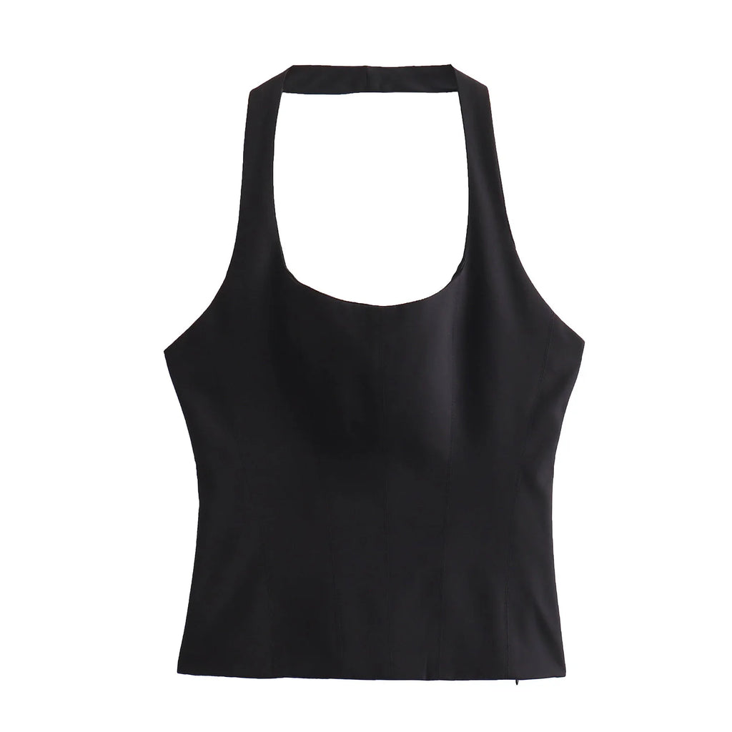 PB&ZA Women 2024 Spring New Fashion Hang the Neck and Slim the Body Tank Tops Vintage Backless Female Camis Chic Tops