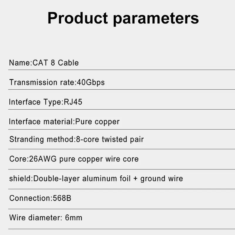 High-Speed RJ45 Ethernet Network Cable CAT8/CAT7 40Gbps 2000MHz PVC LAN Cable for Laptop Router - Internet Data Transfer