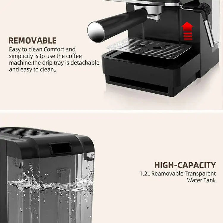Modern 2-in-1 20Bar Touch Screen Semi-Automatic Electric Espresso Coffee Maker Smart Multifunction Italian Stainless Household