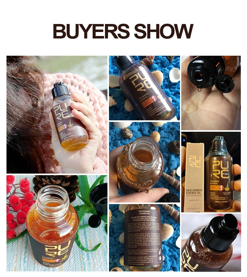 PURC Ginger Shampoo and Biotin Hair Growth Oil Set Fast Hair Growth Loss Treatment Hair Regrowth for Men Women Hair Care