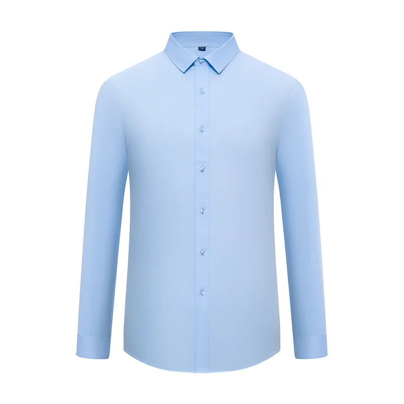 Bamboo Fiber Shirt  Long Sleeved Shirt Solid Color Elastic Non Ironing Professional Clothing Flip Collar Single Breasted Shirt