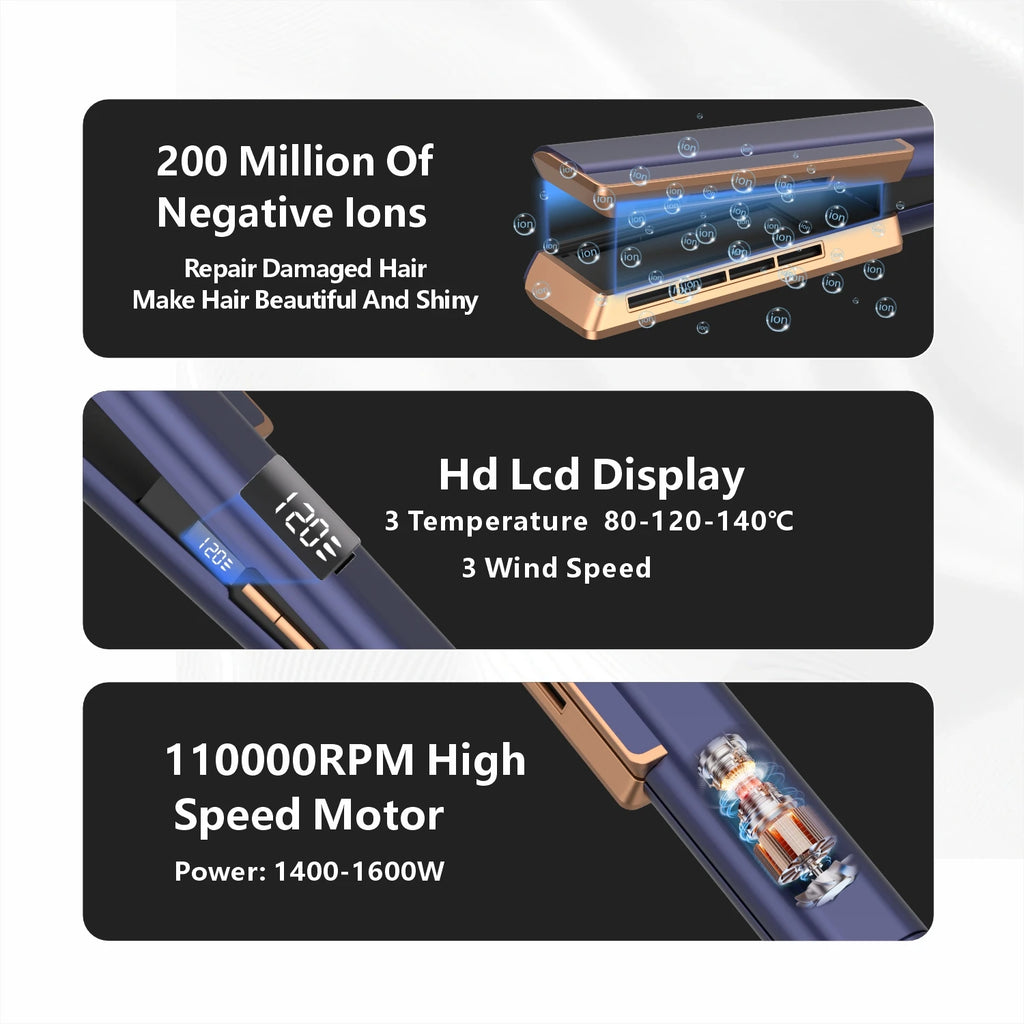 2024 New Negative Ion Airflow Straightening Drying 2 in 1 Professional Hair Dryer Straightener