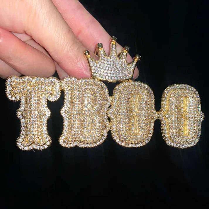 TBOO Crown Pendant Gold Plated 925 Silver Emerald Cut Moissanite Letter Charm Luxury Hip Hop Jewelry Unisex Gift for Lover
