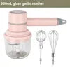 USB Rechargeable 3-in-1 Mini Portable Electric Kitchen Hand Mixer Wireless Garlic Chopper Cordless Whisk for Car Cordless