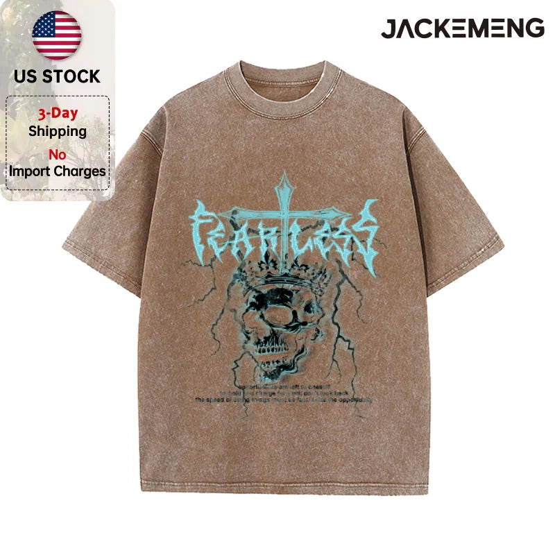 Oversized Vintage Retro Gothic Skull Streetwear Print Tshirt USA Stock Wholesale Y2K Casual Tee