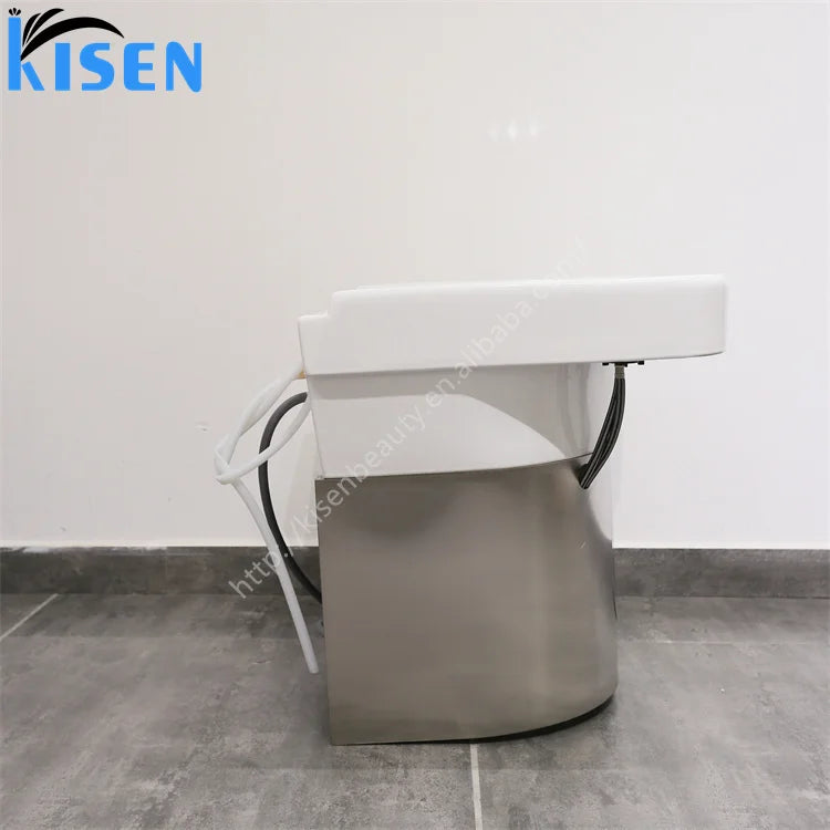 Kisen salon sink shampoo basin ceramic bowl stainless steel base use with shampoo bed massage table with plumbing