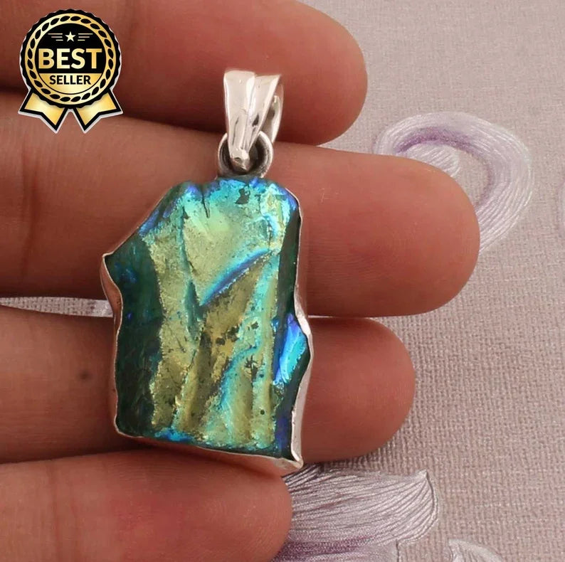 Sun Shine Druzy Quartz Raw High Quality 925-Sterling Silver Handmade Skin Friendly Pendant Rhodium Gold Plated Women's Classic