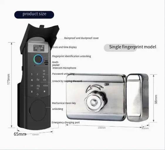 Smart WiFi Fingerprint Door Lock Tuya App Password Key Unlock Ox-Head Design for Rental Rooms Courtyard Gates