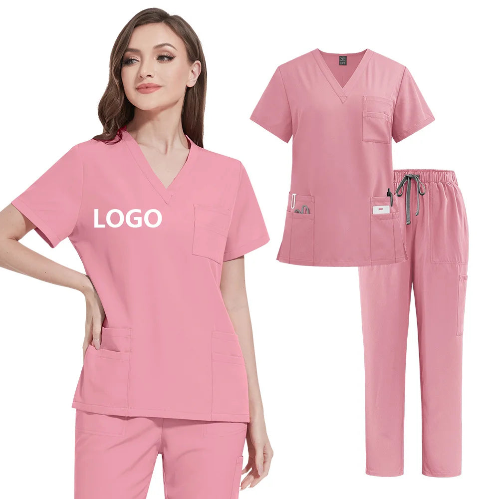 Salon Work Clothes Jersey Breathable Hospital Uniforms Nurse Beauty Dental Custom LOGO Uniform Medical Scrubs Sets for Men Women