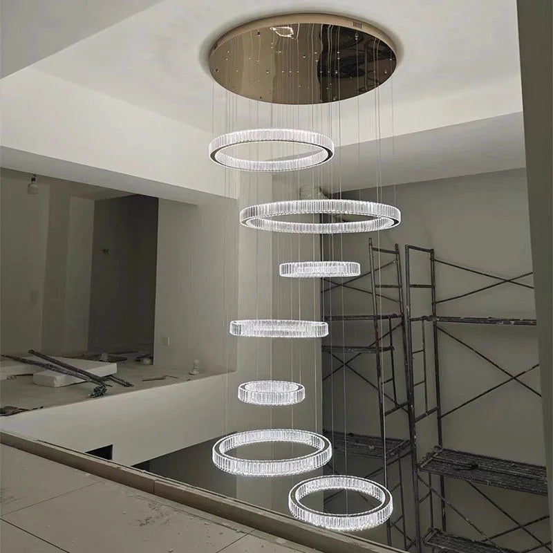 Modern Luxury Hotel Lobby K9 Crystal Ceiling Chandelier Villa Living Room Loft Staircase Round Ring Chandelier Pendant Lights