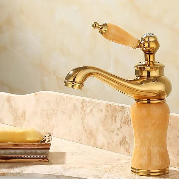 Bathroom Faucet Brass and Jade faucet Bathroom Basin faucet Sink Mixer Tap Gold Sink Faucet Bath Basin Sink Faucet