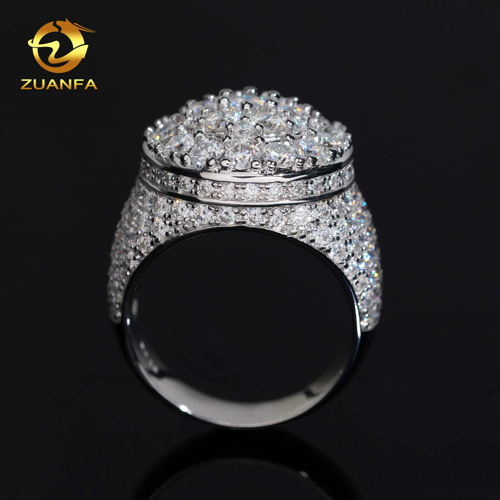 USA Local Stock RTS Hot Sale Custom Hip Hop Moissanite Rapper Jewelry VVS Moissanite Iced Out 925 Silver Rings Diamond Men Ring